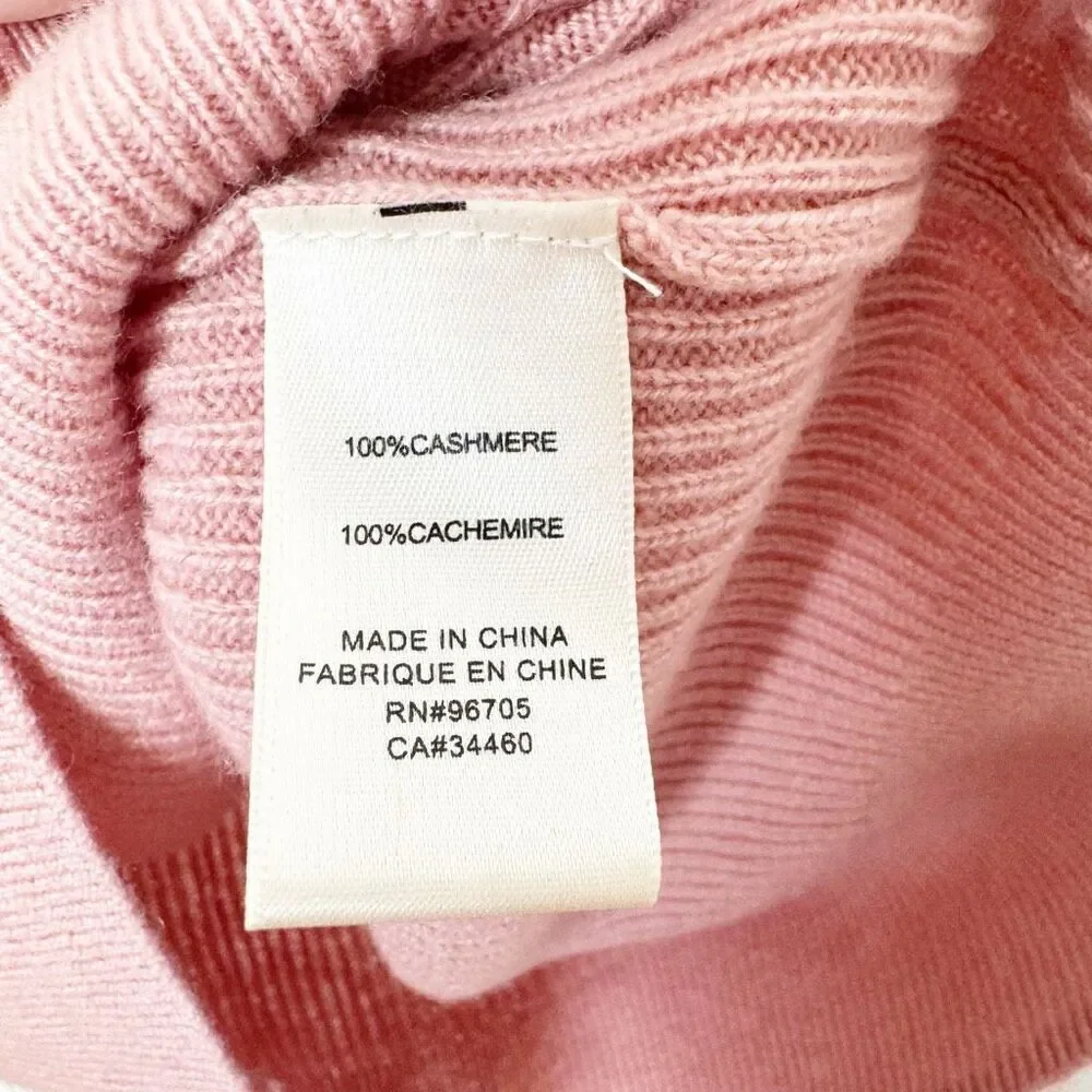 REBECCA TAYLOR 100% Cashmere Sweater Crew Neck Puff Sleeve Ribbed Pink Size L